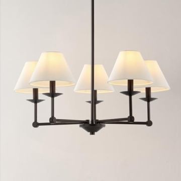 SAFAVIEH Lighting Collection Rowley Modern Farmhouse 5-Light Adjustable Chandelier Light Fixture wit...