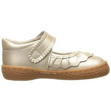 Livie & Luca Girls Ruche Leather Mary Jane Shoes Champagne