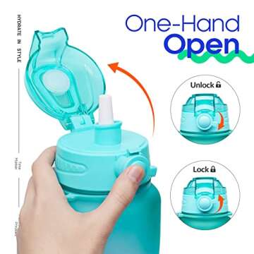 Giotto Large Half Gallon/64oz Motivational Water Bottle with Time Marker & Straw,Leakproof Tritan BPA Free Water Jug-Green/Purple Gradient