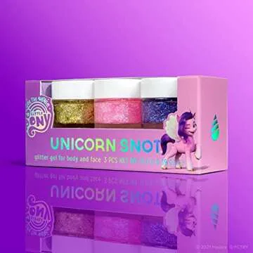 My Little Pony Mini Glitter Gel Set - Unicorn Snot Holographic Shimmer for Face, Body & Hair - Pipp Petals Limited-Edition- Vegan & Cruelty Free - Kids Ages 8+ | .39oz (3-Pack Gold/Pink/Purple)