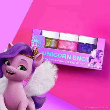 My Little Pony Mini Glitter Gel Set - Unicorn Snot Holographic Shimmer for Face, Body & Hair - Pipp Petals Limited-Edition- Vegan & Cruelty Free - Kids Ages 8+ | .39oz (3-Pack Gold/Pink/Purple)