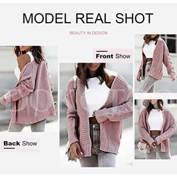 Dokotoo Cardigan Sweaters for Women Open Front Long Sleeve Cable Knit Chunky Cozy Ribbed 2024 Winter Sweater Oversized Fashion Loose Cardigans Coats Outerwear Small Pink