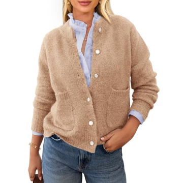 PRETTYGARDEN Women's Knit Cardigan Sweaters Casual Long Sleeve Open Front Button Up Ribbed Fall Spri...