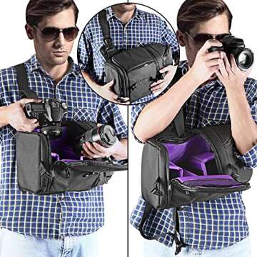 Neewer Professional Camera Storage Bag Sling Carrying Case Black Waterproof and Tear Resistant for DSLR Camera, Lens and Accessories (Purple Interior)