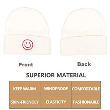 AJG Beanie Hats for Men,Unisex Smile Face Embroidered Acrylic Soft Warm Winter Cuffed Knit Hats for ...