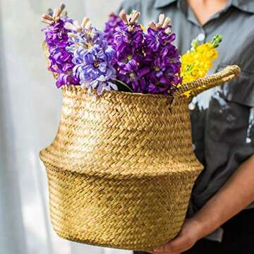 Natural Seagrass Belly Basket with Handles Seagrass Planter for Fig Indoor Plants