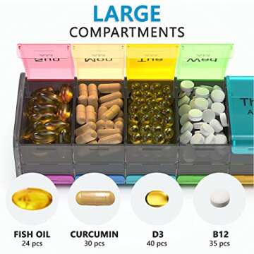 Extra Large Pill Organizer- XXL Pill Box 7 Day - Weekly Pill Organizer with AM PM Large Compartments...