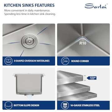 Sarlai 15 Bar Sink Drop In -15x15 Inch Kitchen Bar Sink Stainless Steel 16 Gauge Ledge Workstation Single Bowl Topmount Kitchen RV Wet Bar Outdoor Camper Small Drop Sink