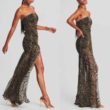 Stylish Tube Maxi Dress with Sexy High Slit and Mesh