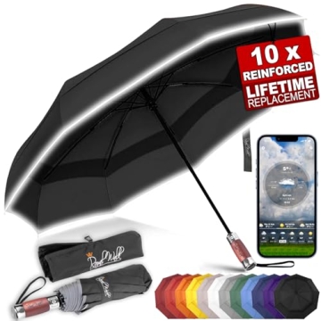 Royal Walk Windproof Travel Umbrella - Compact, Strong, Luxurious Handle with Automatic Open/Close