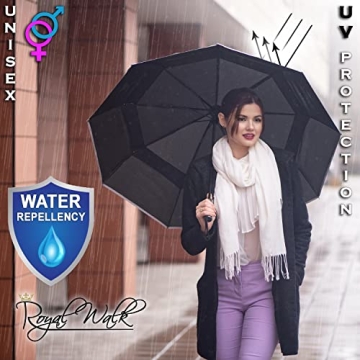 Royal Walk Windproof Compact Travel Umbrella with Luxury Handle