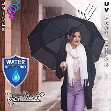 Royal Walk Windproof Compact Travel Umbrella with Luxury Handle