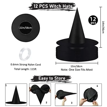 12 PCS Halloween Witch Hats for Party Decor and Costumes