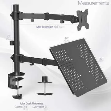 VIVO Black Fully Adjustable 13 to 32 inch Single Computer Monitor and Laptop Desk Mount Combo, Stand with Grommet Option, Fits up to 17 inch Laptops (STAND-V002C)