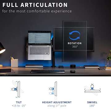 VIVO Black Fully Adjustable 13 to 32 inch Single Computer Monitor and Laptop Desk Mount Combo, Stand with Grommet Option, Fits up to 17 inch Laptops (STAND-V002C)