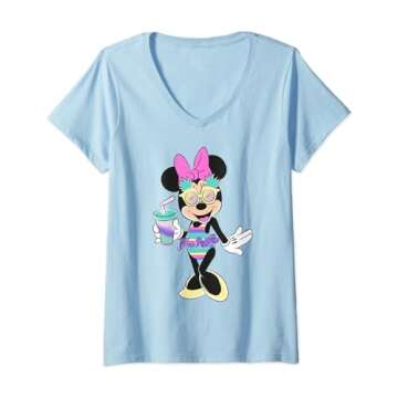 Womens Disney Minnie Mouse Unicorn Stripes and Pineapples V-Neck T-Shirt