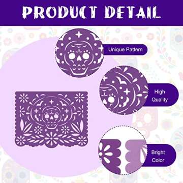 60 Pieces Mexican Party Banners Altar De Ofrendas Supplies Kit Dia De Los Muertos Day of The Dead Decoration Cinco de Mayo Papel Picado Colorful Medium Size Paper Banner Mexican Papel Picado Sheets