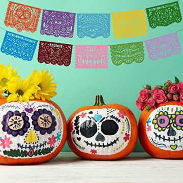 60 Pieces Mexican Party Banners Altar De Ofrendas Supplies Kit Dia De Los Muertos Day of The Dead Decoration Cinco de Mayo Papel Picado Colorful Medium Size Paper Banner Mexican Papel Picado Sheets