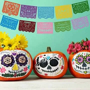 60 Pieces Mexican Party Banners Altar De Ofrendas Supplies Kit Dia De Los Muertos Day of The Dead Decoration Cinco de Mayo Papel Picado Colorful Medium Size Paper Banner Mexican Papel Picado Sheets