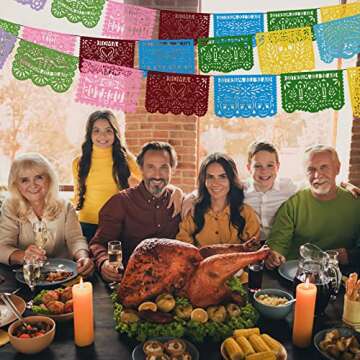 60 Pieces Mexican Party Banners Altar De Ofrendas Supplies Kit Dia De Los Muertos Day of The Dead Decoration Cinco de Mayo Papel Picado Colorful Medium Size Paper Banner Mexican Papel Picado Sheets