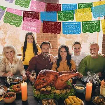 60 Pieces Mexican Party Banners Altar De Ofrendas Supplies Kit Dia De Los Muertos Day of The Dead Decoration Cinco de Mayo Papel Picado Colorful Medium Size Paper Banner Mexican Papel Picado Sheets