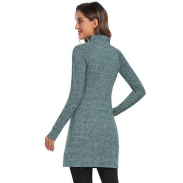 Soneven Women's Thermal Dress Mock Neck Running Fleece Sweatshirts Tunic Dresses with Pockets Winter Outdoor Athletic Quarter Zip Pullover