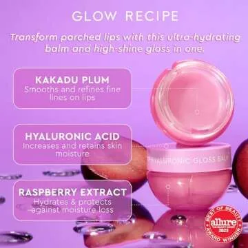 Glow Recipe Hyaluronic Acid Plumping Lip Balm for Women & Men - Clear, Hydrating High-Shine Gloss + Overnight Dry Lips Treatment for a Smooth, Fuller Look - Makeup Prep, Korean Skin Care, 15ml