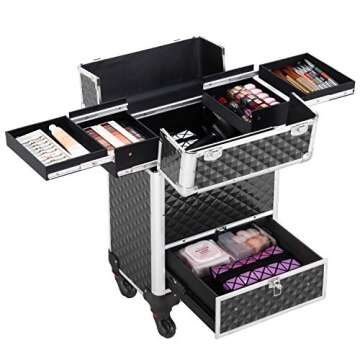 Yaheetech Rolling Makeup Train Case Trolley, Professional Portable Aluminum Cosmetic Artist Travel S...