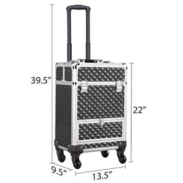 Yaheetech Rolling Makeup Train Case Trolley, Professional Portable Aluminum Cosmetic Artist Travel Storage Jewelry Organizer, W/ 4 Removable 360° Rolling Wheels, Sliding Drawer