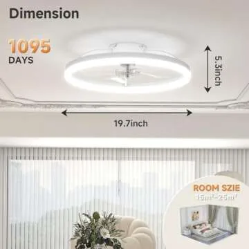 VOLISUN Low Profile Ceiling Fans with Light and Remote,19.7in Modern Bladeless Ceiling Fan with Lights,3000K-6500K Dimmable Flush Mount LED Fan Light,White Fandelier Ceiling Fans for Bedroom