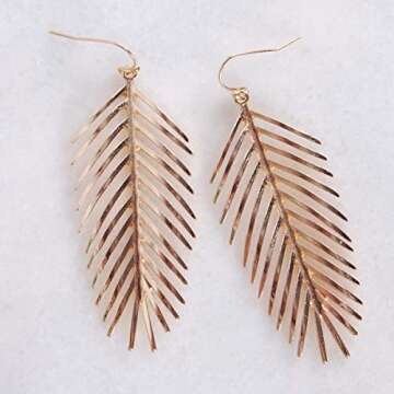 Stylish Gold Leaf Dangle Earrings for Women - 3 Inch