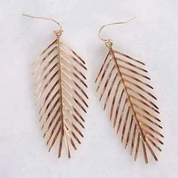Stylish Gold Leaf Dangle Earrings for Women - 3 Inch