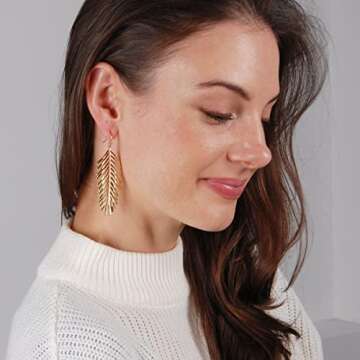Stylish Gold Leaf Dangle Earrings for Women - 3 Inch