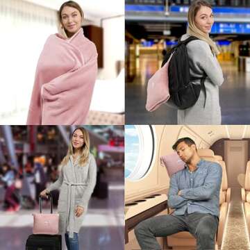 BlueHills Premium Soft Long Travel Blanket Pillow for Travel - 70x48 inch Pink