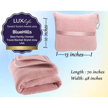 BlueHills Soft Long Travel Blanket Pillow - Ideal for Everyone