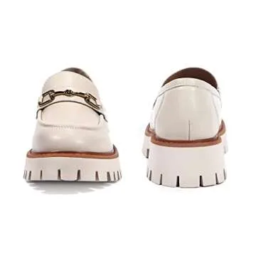 MACNMEUU Stylish Platform Loafers for Women with Chunky Heel