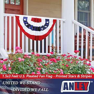 Anley USA Pleated Fan Flag, 1.5x3 ft American US Bunting Flag Patriotic Stars & Stripes - Sharp Color and Fade Resistant - Canvas Header and Brass Grommets - United States 1.5 x 3 Feet Half Fan Banner