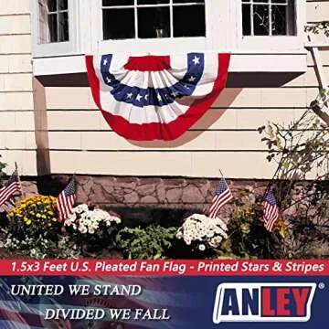Anley USA Pleated Fan Flag, 1.5x3 ft American US Bunting Flag Patriotic Stars & Stripes - Sharp Color and Fade Resistant - Canvas Header and Brass Grommets - United States 1.5 x 3 Feet Half Fan Banner