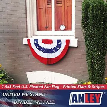 Anley USA Pleated Fan Flag, 1.5x3 ft American US Bunting Flag Patriotic Stars & Stripes - Sharp Color and Fade Resistant - Canvas Header and Brass Grommets - United States 1.5 x 3 Feet Half Fan Banner