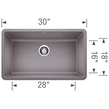 BLANCO 442536 Precis Single Bowl-Metallic Gray Kitchen Sink - 30" Durable Design