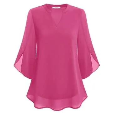 Bebonnie Women Dressy Casual Tops: Blouses for Women Fashion 2024 - Work Business Chiffon Blouses an...