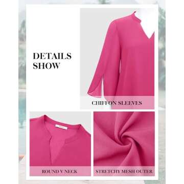 Bebonnie Women Dressy Casual Tops: Blouses for Women Fashion 2024 - Work Business Chiffon Blouses and Tops Loose Fit Dressy Tunics or Tops to Wear with Leggings Hot Pink XXL