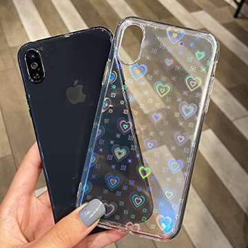 SmoBea Compatible with iPhone X Case, iPhone Xs Case, Laser Glitter Bling Heart Soft & Flexible TPU ...