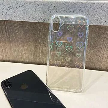 SmoBea Compatible with iPhone X Case, iPhone Xs Case, Laser Glitter Bling Heart Soft & Flexible TPU and Hard PC Shockproof Cover Women Girls Heart Pattern Phone Case (Rainbow Heart/Clear)