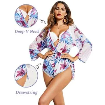 AI'MAGE Cover Ups for Women Sheer Bathing Suit Cover Up Floral Print Swim Cover Up Sexy Swimwear(Floral,Small) White Red