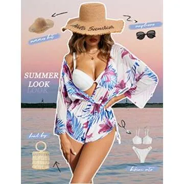 AI'MAGE Cover Ups for Women Sheer Bathing Suit Cover Up Floral Print Swim Cover Up Sexy Swimwear(Floral,Small) White Red