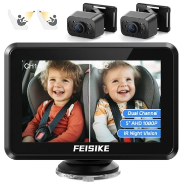 FEISIKE Baby Car Camera, 1080P Dual-Channel 5 inch Display Baby Car Mirror with 2 IR Night Vision Ca...