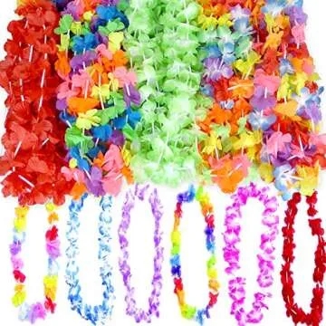 Colorful 50 Pack Hawaiian Theme Simulated Silk Leis