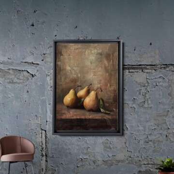 Vintage Kitchen Still Life Painting, Moody Pear Wall Art, Vintage Painting Fruit Still Life Painting Fruit Pears Print Wall Art, Kitchen Print, Vintage Kitchen Decor Art, Wall Decor, Arts