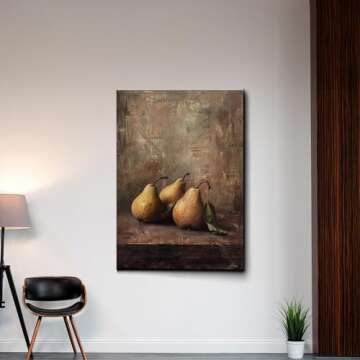 Vintage Kitchen Still Life Painting, Moody Pear Wall Art, Vintage Painting Fruit Still Life Painting Fruit Pears Print Wall Art, Kitchen Print, Vintage Kitchen Decor Art, Wall Decor, Arts